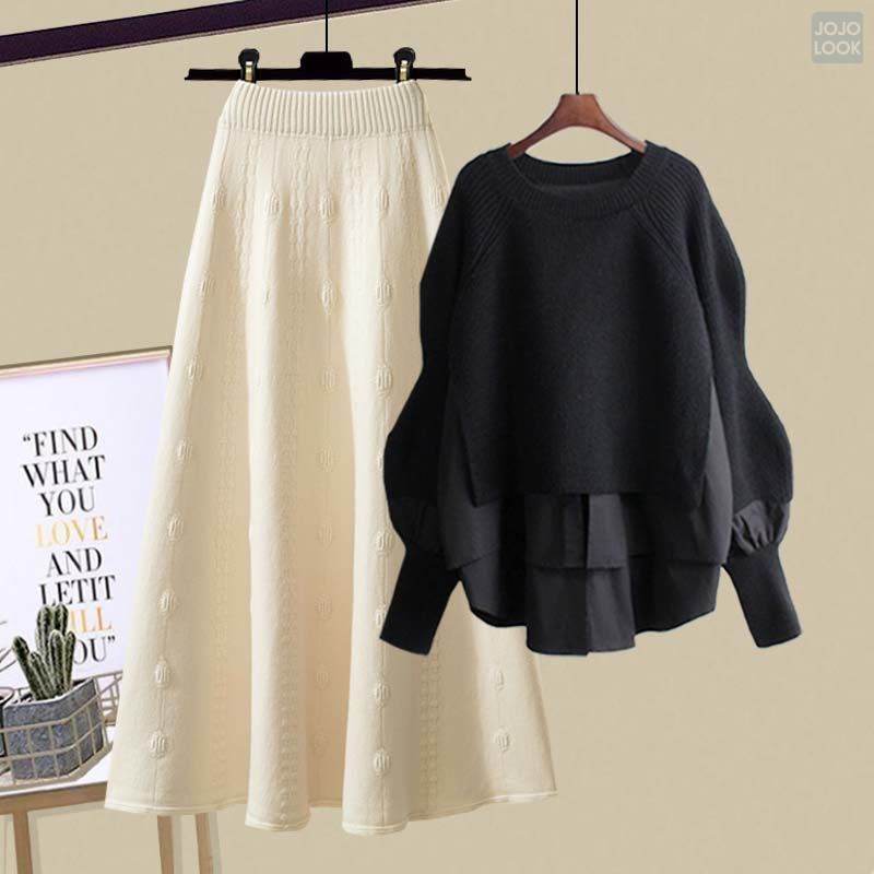 ブラック/セーター+ホワイト/スカート