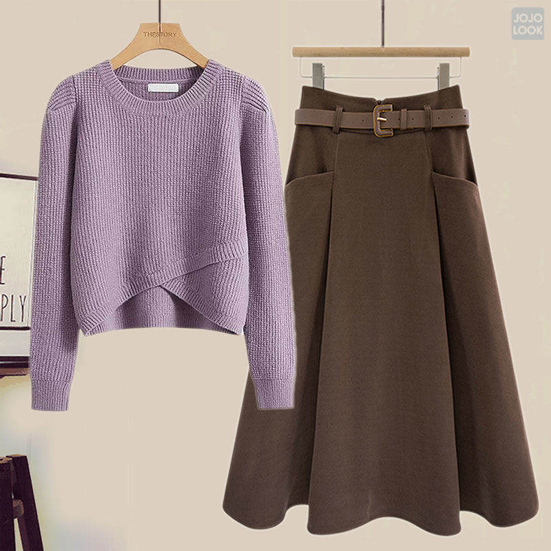 パープル/セーター＋コーヒー/スカート