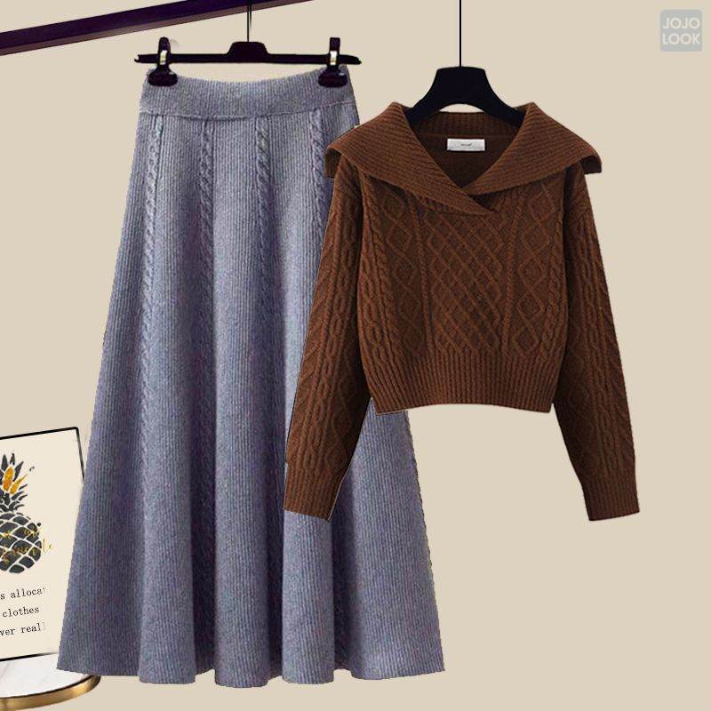 コーヒー/セーター+グレー/スカート