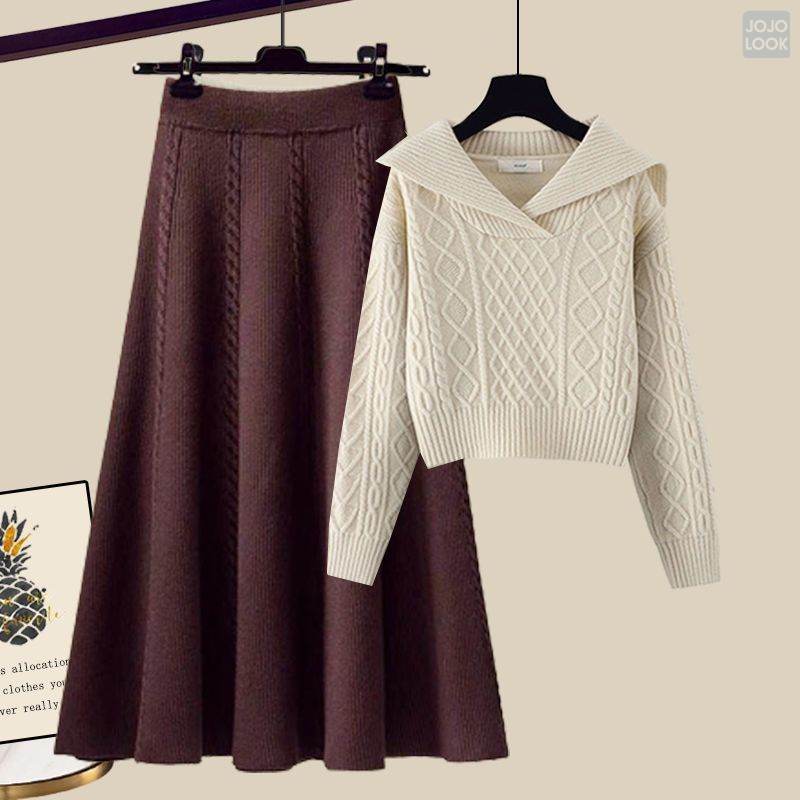 アイボリー/セーター +コーヒー/スカート