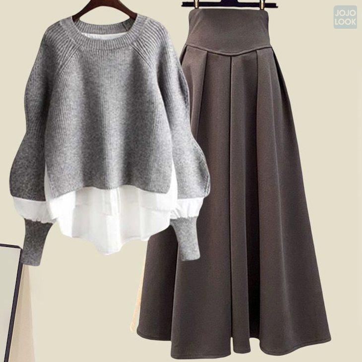 グレー/セーター＋コーヒー/スカート