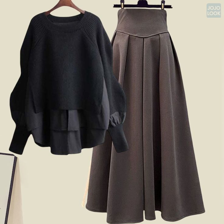 ブラック/セーター＋コーヒー/スカート