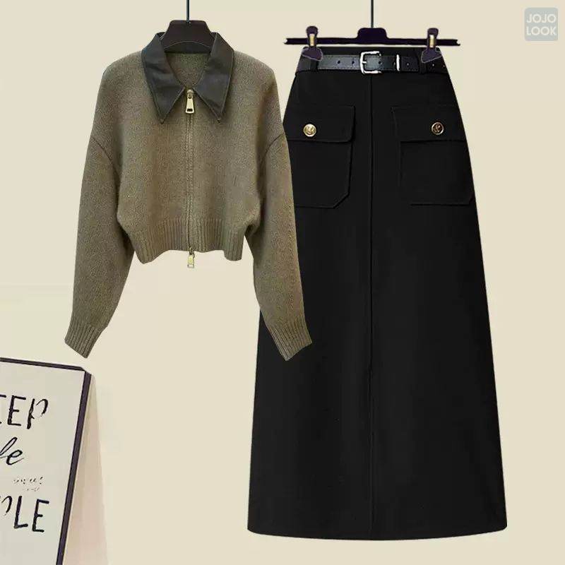 ベージュ/ニット.セーター+ブラック/スカート
