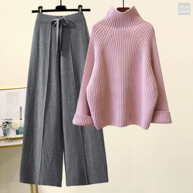 ピンク/セーター+グレー/パンツ