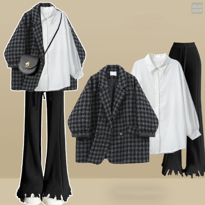グレー/スーツ+ホワイト/シャツ+ブラック/パンツ