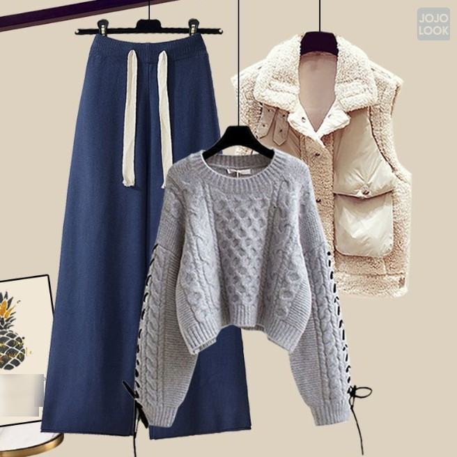 グレー/セーター+ブルー/パンツ
