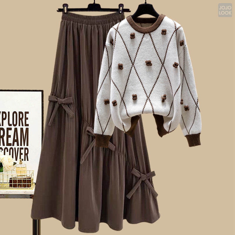 ホワイト/トップス+コーヒー/スカート