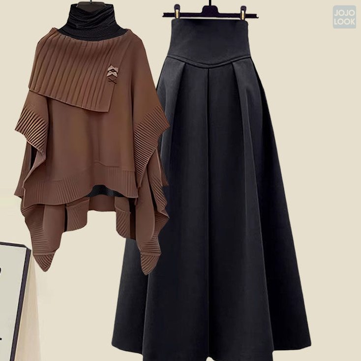 キャメル/ニット.セーター+ブラック/スカート