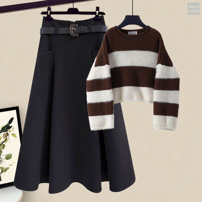 コーヒー/セーター+ブラック/スカート