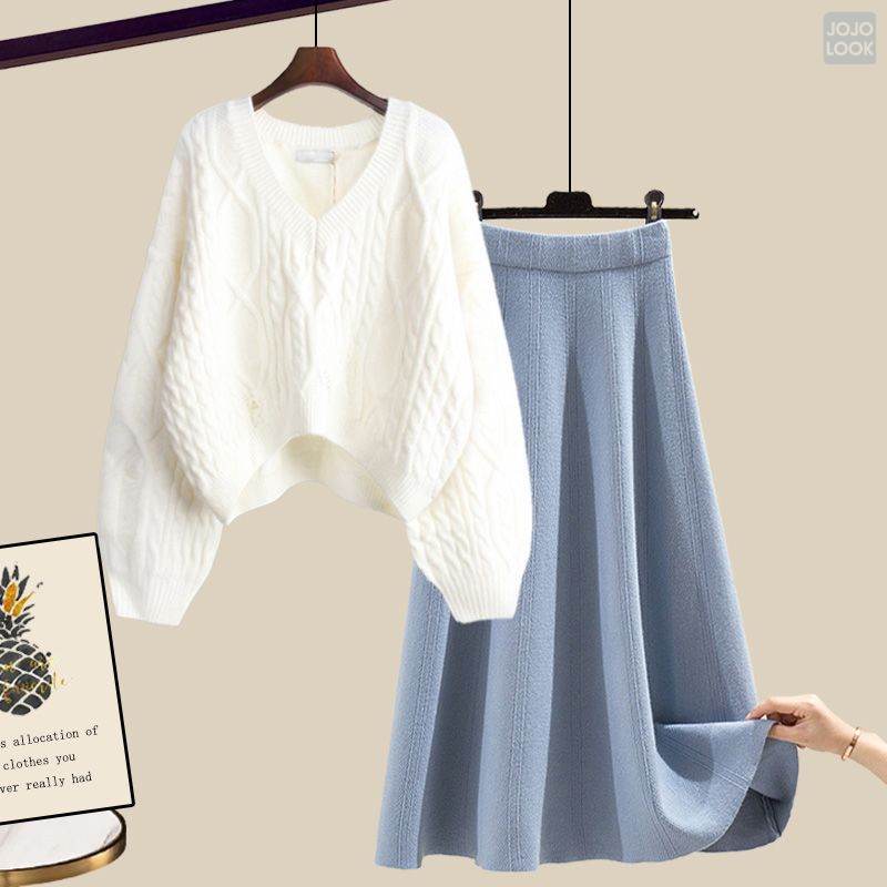 ホワイト/セーター＋ブルー/スカート