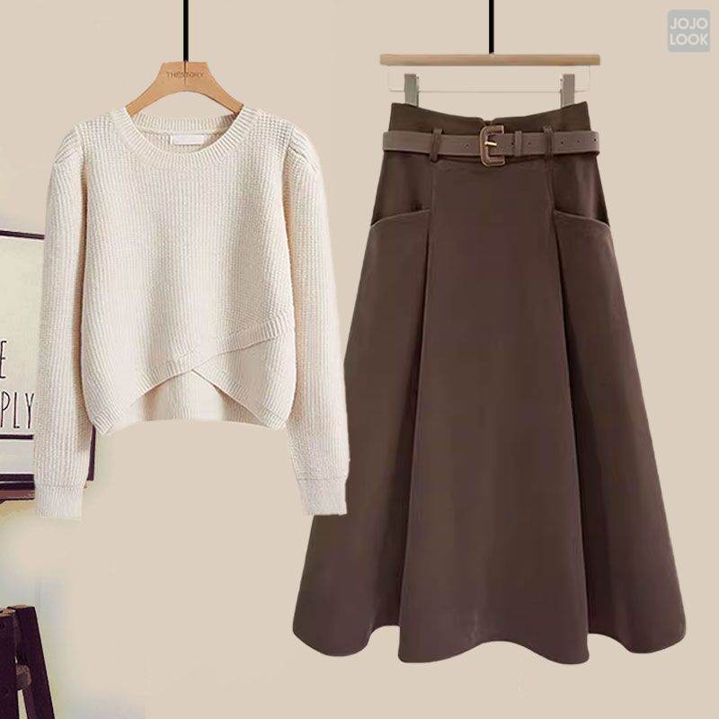 アイボリー/ニット.セーター+コーヒー/スカート