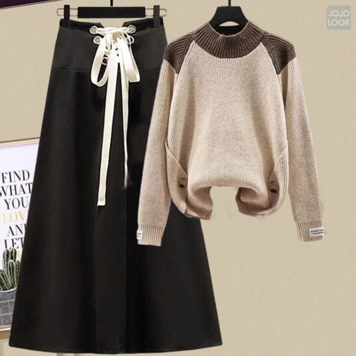 アイボリー/セーター＋ブラック／スカート