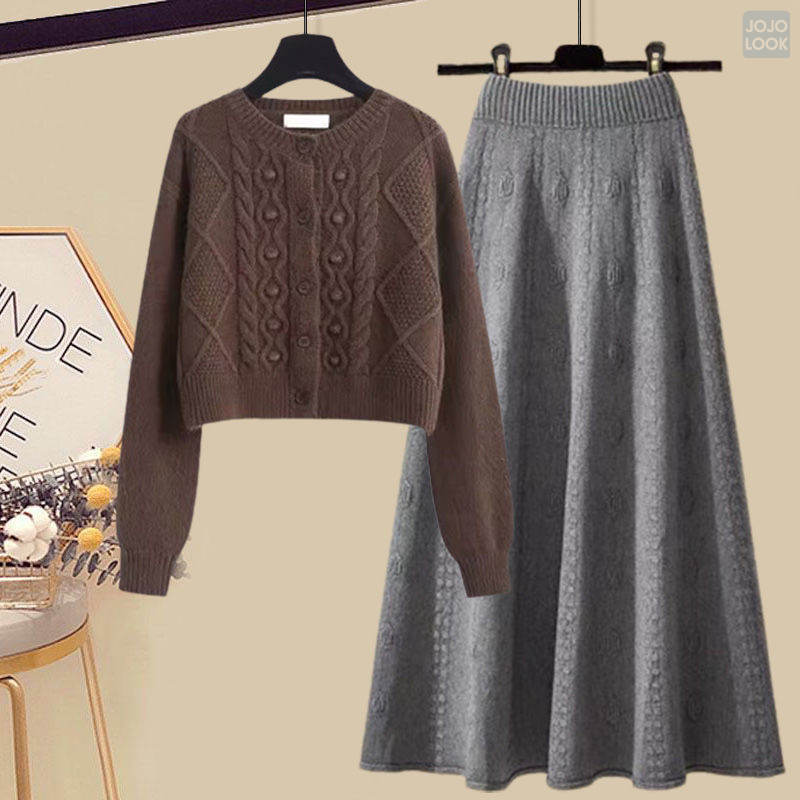 コーヒー/セーター+グレー/スカート