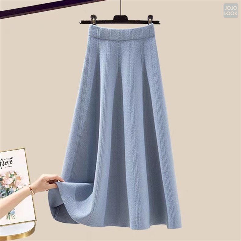 パープル/セーター+ブルー/スカート