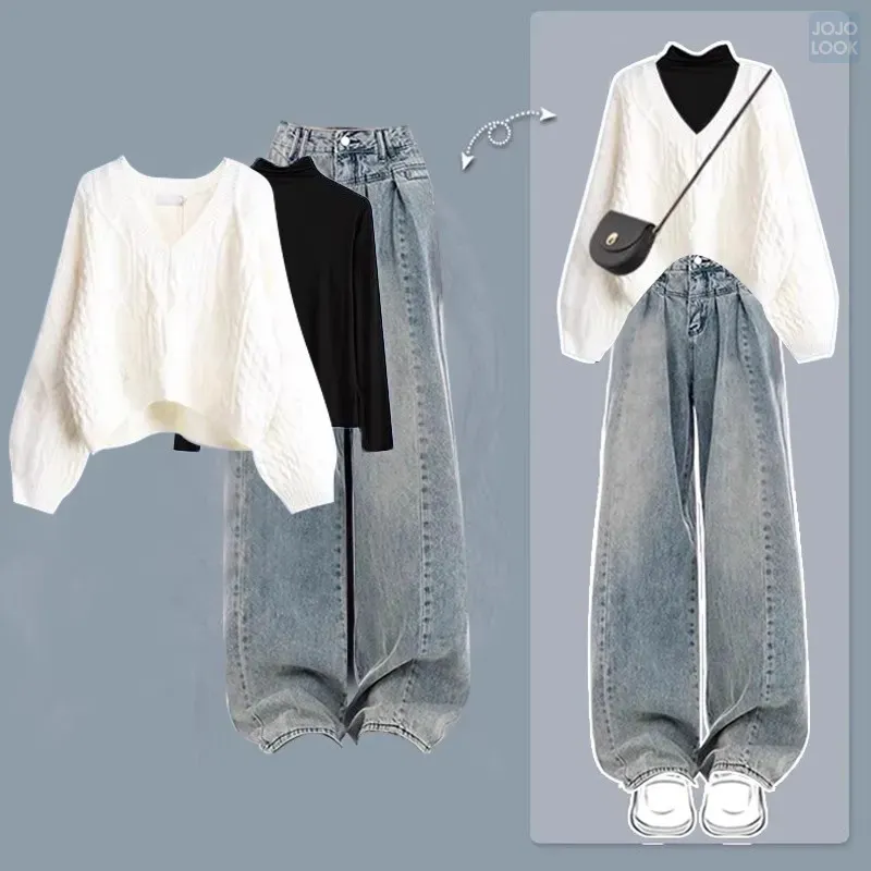 ブラック/長袖Tシャツ+ホワイト/セーター