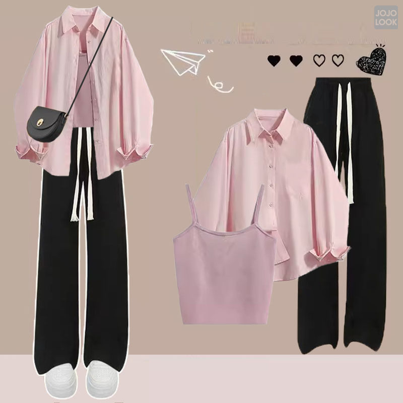 ピンク/シャツ+ピンク/キャミソール+ブラック/パンツ