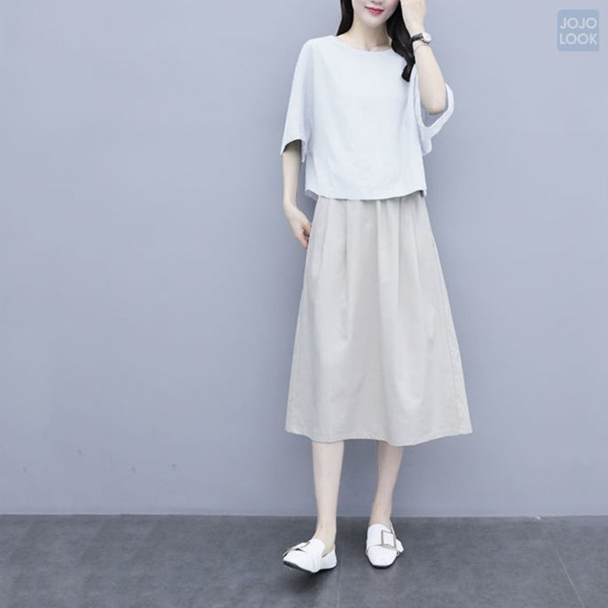ホワイト/シャツ+アイボリー/スカート